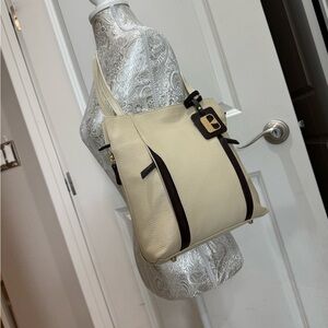 Valentina Cream and Brown Genuine Pebbled Leather Convertible Bag NWT